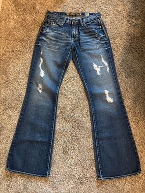 BKE Men’s Dark Blue Distressed Bootcut Jeans